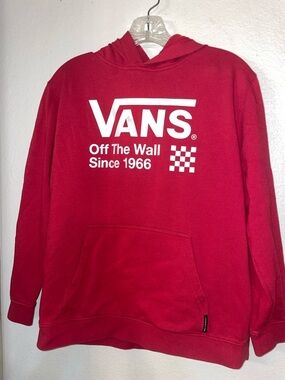 Vans Red Pullover Hoodie with White Logo Print